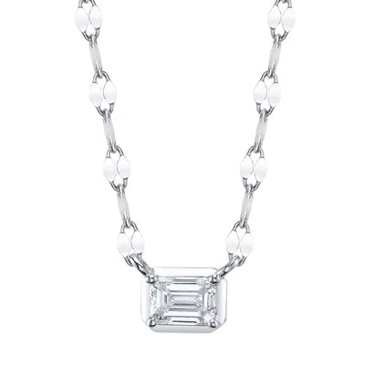 Maharaja Collection Emerald Sparkle Chain Necklace with 0.20ct Diamond in 14K White Gold (0.20ct)