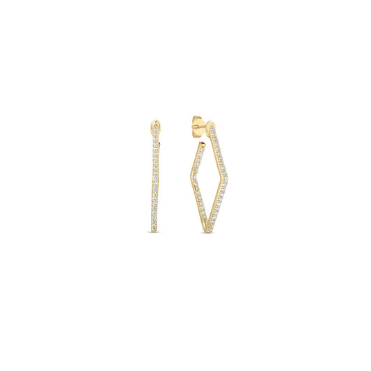 Maharaja Collection Square Hoop Earrings with 0.84ctw Diamond in 18K Yellow Gold