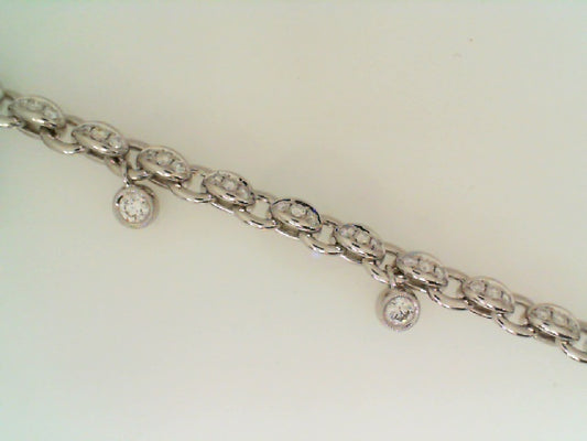 Maharaja Collection Round Diamond Link Dangle Bezel Bracelet in 18K White Gold (1.91ct)