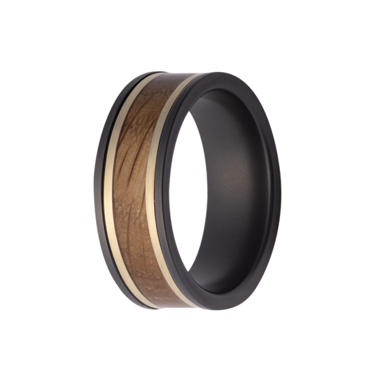 Maharaja Collection Matte Zirconium Whiskey Barrel Wood Inlay Men's Wedding Band in Tungsten