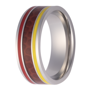 Maharaja Collection Flat Polish Ring with Cobalt, Alabama Crimson Epoxy, and Football Leather (Size 10)