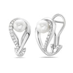 Maharaja Collection Round Diamond and White Pearl Earrings in 14K White Gold (3.36ctw)