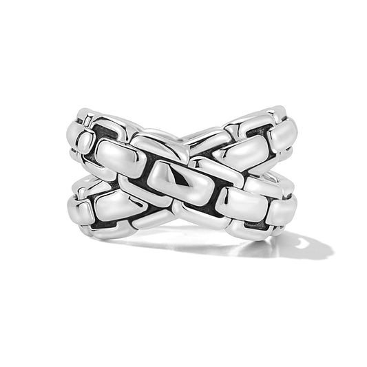 Maharaja Collection Graduated Criss Cross Box Chain Ring in Sterling Silver