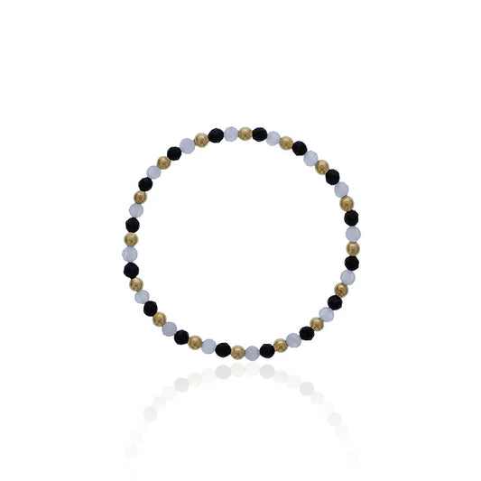 Maharaja Collection Alternating 4mm Shiny Black Agate, Moonstone Bead Bracelet in Gold Filled
