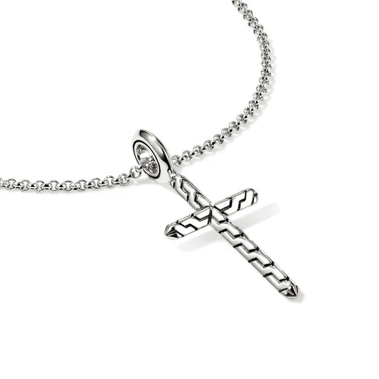 Spiritual Cross Pendant on Rolo Chain Necklace, Size 16-18 Adjustable