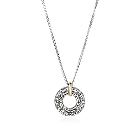 Icon Link Round Pendant on 2mm Rolo Chain Necklace, Size 16-18 Adjustable