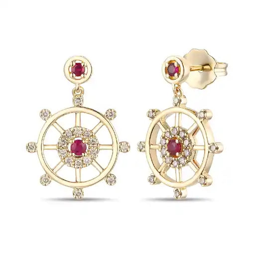 Maharaja Collection Round Ruby and Diamond Earrings in 14K Yellow Gold (0.31ctw)