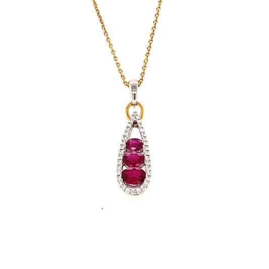 Maharaja Collection Round Ruby and Round Diamond Drop Pendant in 18K White Gold (1.57ct)