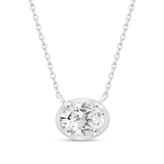 Maharaja Collection Bezel Set Oval Diamond Necklace in 14K White Gold (0.33ctw)