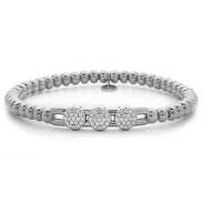Maharaja Collection Three Pave Diamond Moveable Stations Bangle Bracelet in 18K White Gold (0.34ctw)