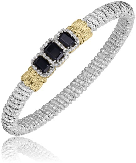Maharaja Collection Round Diamond and Black Onyx Bracelet in Sterling Silver & 14K Yellow Gold (0.18ctw)