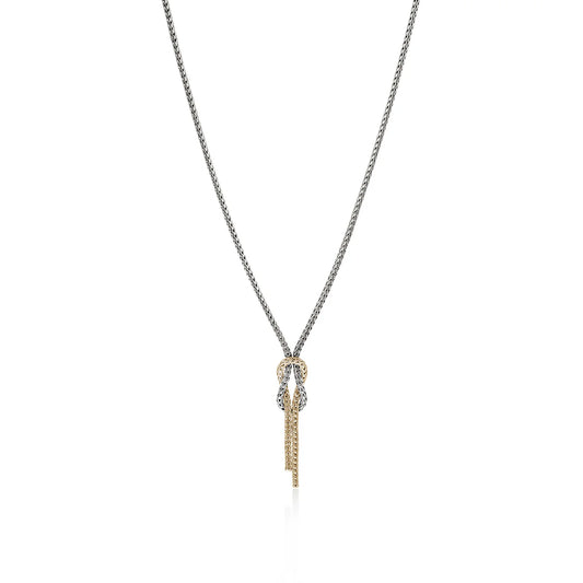 Love Knot 1.8mm Chain Necklace, Size 16-18 Adjustable in 14K Yellow Gold and Silver