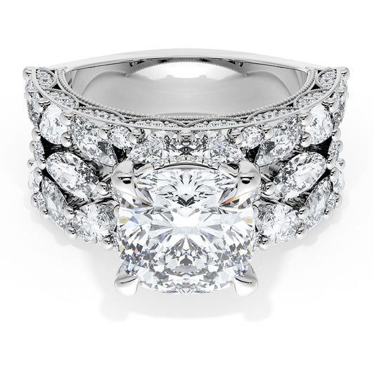 Maharaja Collection Marquise, Round & Pear Diamond Triple Band Semi-Mount in 18K White Gold (3.35tcw)