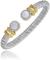 Maharaja Collection Diamond and Mother of Pearl Open Bracelet in Sterling Silver and 14K Yellow Gold (0.16ctw)