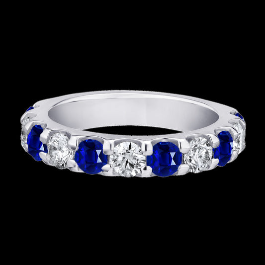 Maharaja Collection Round Diamond and Round Sapphire Ring in 14K White Gold (0.43ctw)