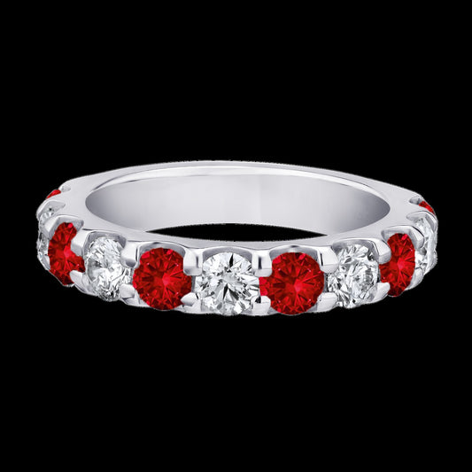 Maharaja Collection Round Diamond and Round Ruby Ring in 14K White Gold (0.2ctw)