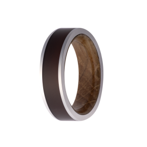 Maharaja Collection Flat Polish Cobalt Men's Band with Brown Leather and Wood Sleeve in Cobalt