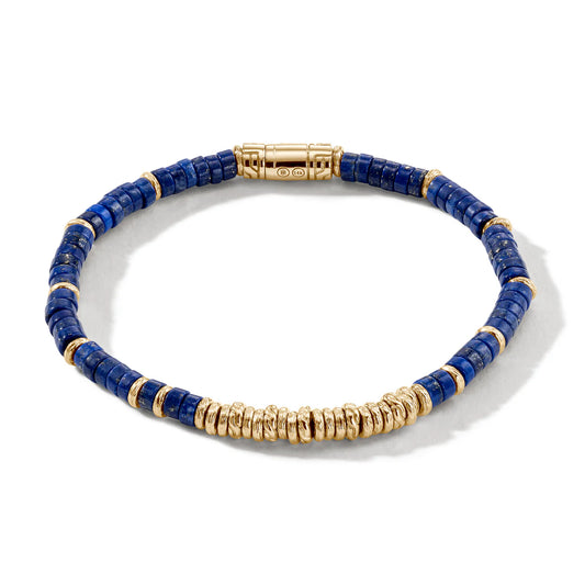 Heishi 4mm Lapis Lazuli Bead Bracelet with Pusher Clasp in 14K Gold