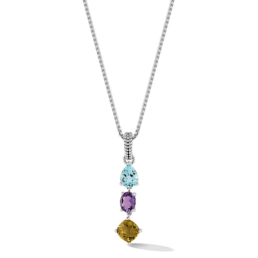 Maharaja Collection Multi Gemstone SEA Pendant Necklace with 1.6mm Chain in Sterling Silver (1.6tcw)
