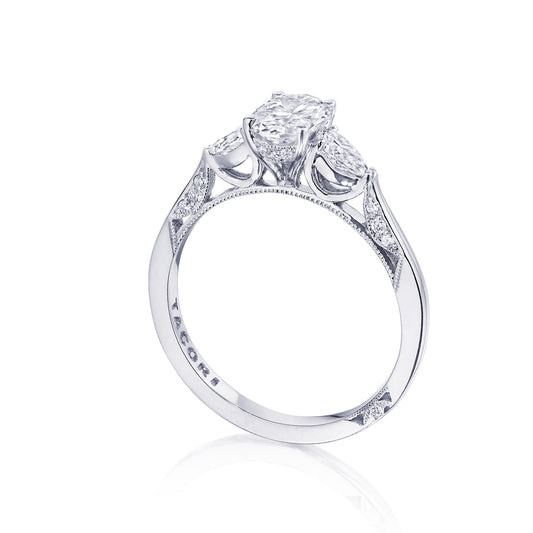 Maharaja Collection Oval 3-Stone Engagement Ring in 14K White Gold (0.39ct)