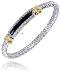 Maharaja Collection Diamond and Black Onyx Closed Bracelet in Sterling Silver and 14K Yellow Gold (0.23ctw)
