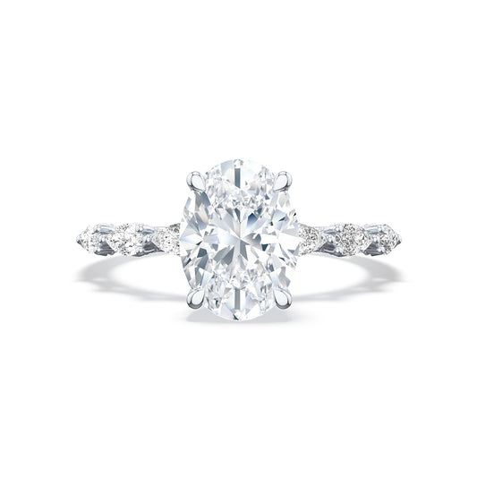 Maharaja Collection Sculpted Crescent Oval Solitaire Engagement Ring with Pear Diamond Sides (0.33ct) in 14K White Gold