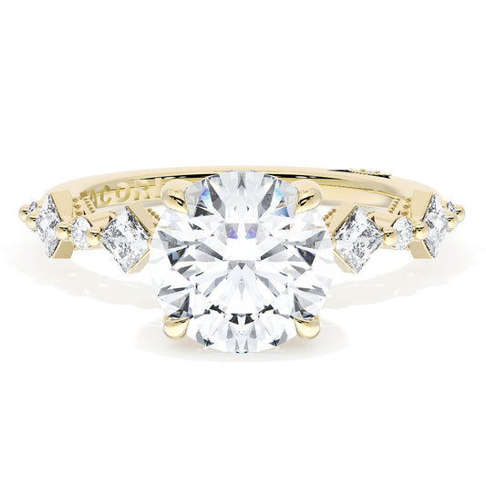 Maharaja Collection Alternating Princess and Round Diamond Semi-Mount Ring in 18K Yellow Gold (0.45ct)