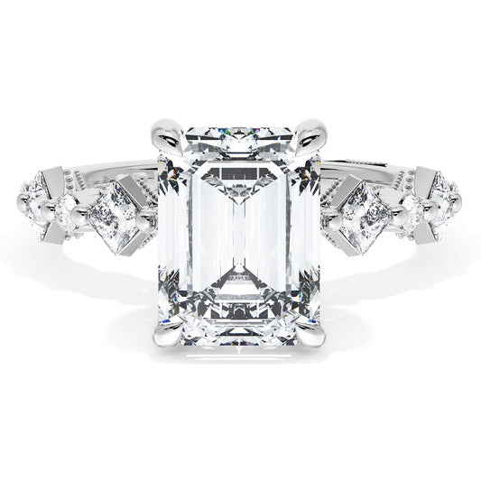 Maharaja Collection Radiant Cut Semi-Mount Ring with Alternating Princess & Round Diamonds in 18K White Gold (0.69ct)