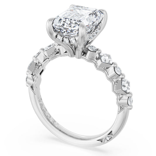 Maharaja Collection Radiant Cut Semi-Mount Ring with Alternating Princess & Round Diamonds in 18K White Gold (0.69ct)