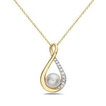 Maharaja Collection Round Diamond and Fresh Water Pearl Pendant Necklace in 14K Yellow Gold (0.10ctw)