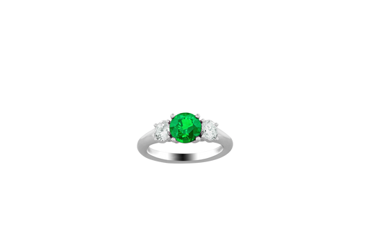 Maharaja Collection 3 Stone Round Diamond and Round Emerald Ring in Platinum (2.6ctw)