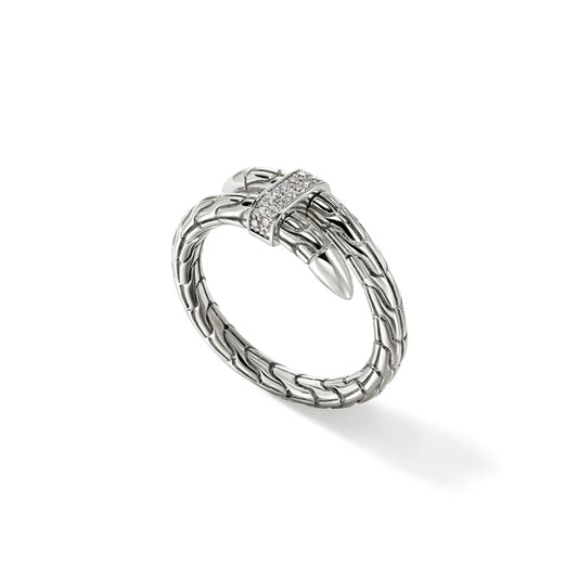 Silver Diamond Pave Single Wrap Ring, Size 7 (0.08ctw) in Silver