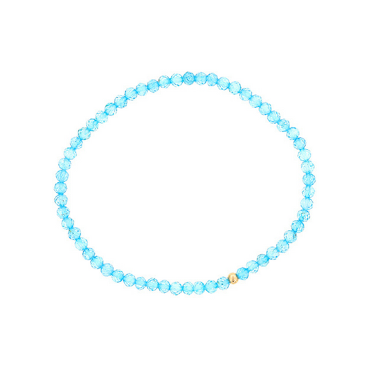 Maharaja Collection Faceted Blue Topaz Beaded Stretch Bracelet with Gold Filled Finishing Bead in Gold