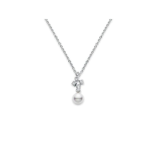Maharaja Collection Classic Akoya Pearl Diamond Pendant Necklace with 0.35ctw Diamonds in 18K White Gold (8.67ct)