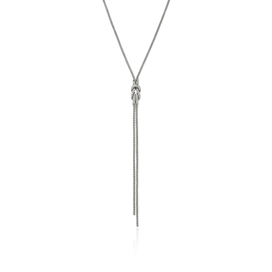 Love Knot Silver Diamond Pave 'Y' Chain Necklace with 0.29ctw Diamonds, 18-20' Length and 4.75' Drop