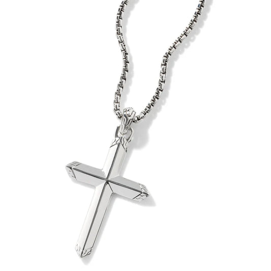 Men's Cross Pendant on 2.7mm Box Chain Necklace, Size 22
