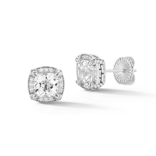 Maharaja Collection Illusion Setting Gemstone & Diamond Stud Earrings with White Topaz and 0.10ct Diamonds in Sterling Silver
