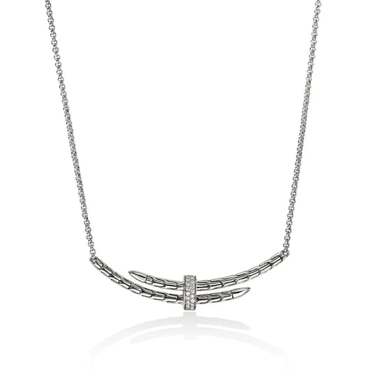 Silver Diamond Pave Station Necklace with Rolo Chain (0.08ctw)