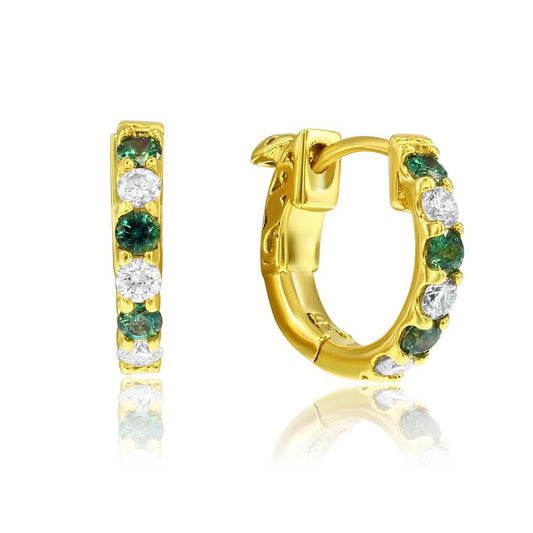 Maharaja Collection Round Alexandrite and Diamond Mini Huggie Earrings in 18K Yellow Gold (0.45ctw)