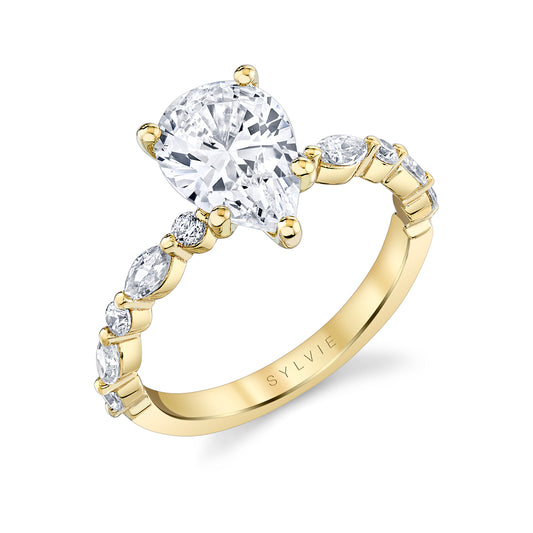 Maharaja Collection Pear and Round Diamond Alternating Engagement Ring in 14K Yellow Gold (2.38ctw)