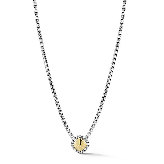 Maharaja Collection Box Chain Necklace with Hammered Pattern Center in Sterling Silver and 14K Gold (3.7mm)