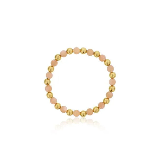 Maharaja Collection Alternating 6mm Gold Filled Bead & 6mm Peach Moonstone Bracelet in Gold Filled