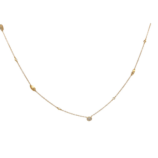 Maharaja Collection Cascade Oval and Round Accent Station 18-in Necklace with 0.99ctw Diamond in 18K Yellow Gold