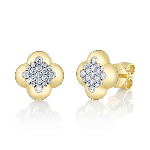 Maharaja Collection Clover Stud Earrings with 0.39ctw Diamonds in 14K Yellow Gold (0.39ctw)