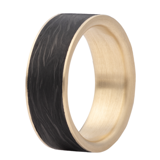 Maharaja Collection 8mm Heavy Stone Forged Flat Carbon Fiber Men's Band in 14Kt Yellow Gold Wrap (Semi-Mount)