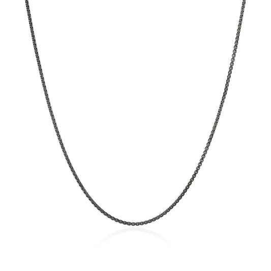 Chains Box 1.6mm Box Chain Necklace with Satin Matte Black Rhodium, Size 22 in Sterling Silver