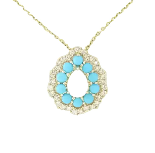 Maharaja Collection Neopolitan Opal®, Robins Egg Blue Turquoise, and Nude Diamonds™ Pendant Necklace in 14K Yellow Gold (1.33ct)