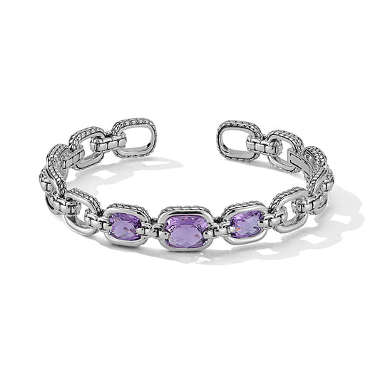 Maharaja Collection Amethyst Statement Cuff Bangle in Sterling Silver