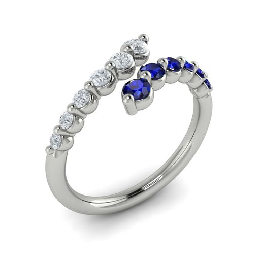 Maharaja Collection Diamond and Blue Sapphire Open Wrap Ring in 14K White Gold (0.58ct)