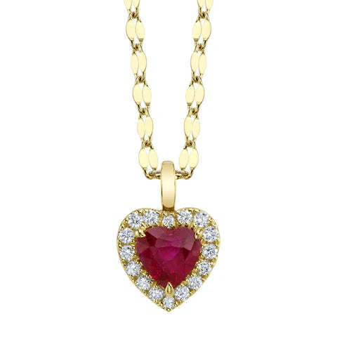 Maharaja Collection Heart Sparkle Diamond and Ruby Necklace in 14K Yellow Gold (0.74tcw)